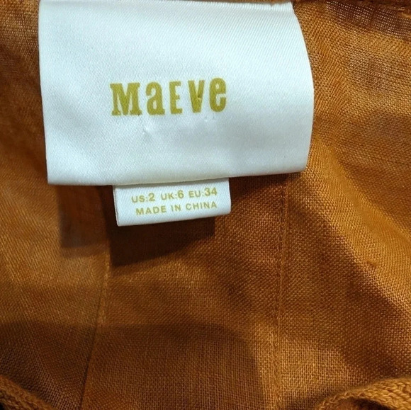 Moving Sale💘 Anthropologie Maeve Lace-Up Shirt Linen Dress Mustard Color Size 2 - Picture 5 of 7